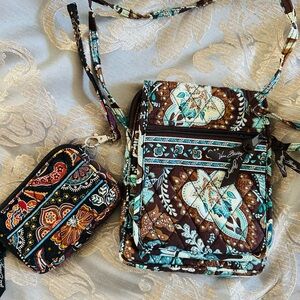 Vera Bradley Blue and Brown Quilted Crossbody Bag